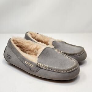 Ugg Ansley Sheepskin Gray Suede Slippers, Women Size 6 Rubber Outsole Comfort